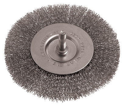TCW20SS10006.jpg WIRE WHEEL BRUSH 100MM 6MM SHAFT STAINLESS STEEL