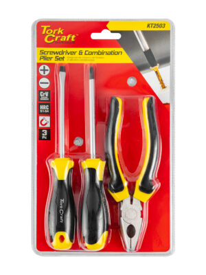 3PC SCREWDRIVER SL5X100MM & PH2X100MM & 160MM COMBINATION PLIER