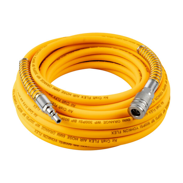 FLEX AIR HOSE KIT 6MM X 10M ORANGE W/QUICK COUPLER & CONNECTOR YOHKON