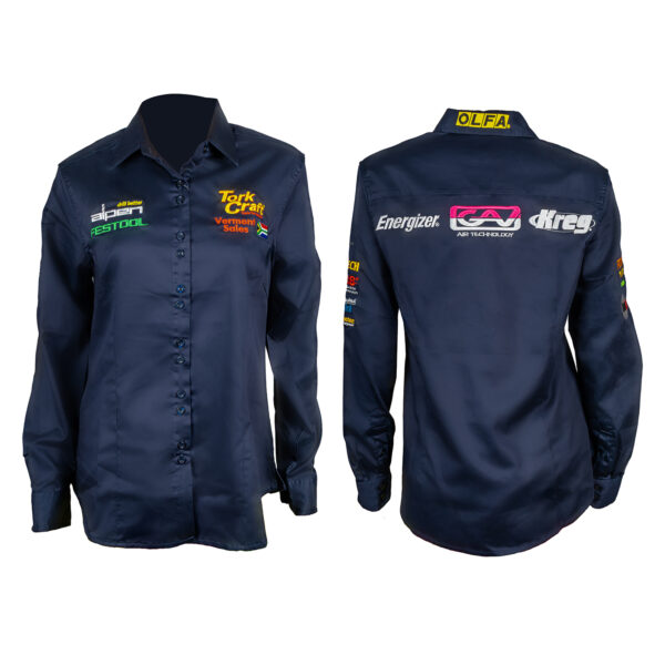VERMONT LADIES COTTON SHIRT NAVY BLUE SMALL - LONG SLEEVE