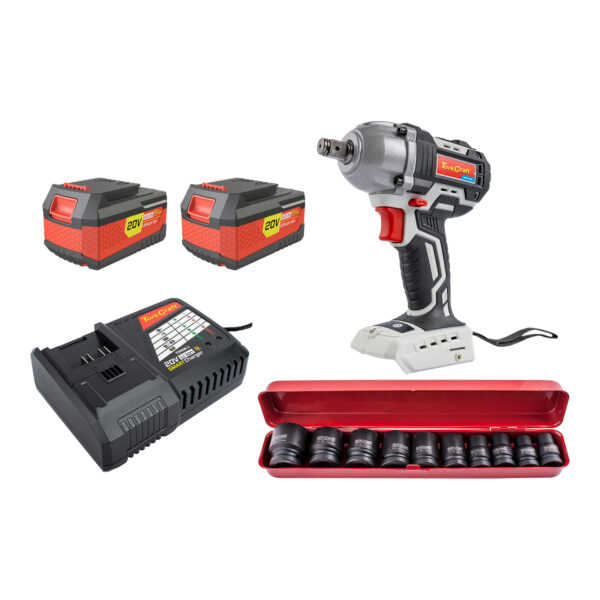 TORKIT055.jpg IMP. WRENCH 450NM 2 X 4.0AH BAT SMART CHARGER 10PC IMP SOCKET SET
