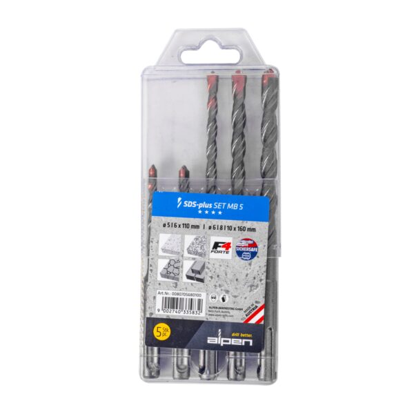 Alpen F4 Sds Drill Bit Set 5 Piece 5 6 X 110mm 6 8 10 Mm X 160mm In P