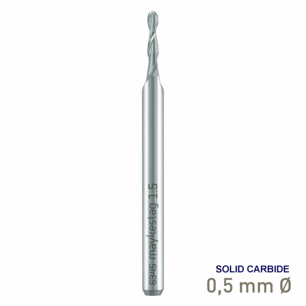 MAY6345000501.jpg Maykestag Solid Carbide Mini Ball Nose End Mill 0.50mm R0.25 Z2 Reinforced Shank