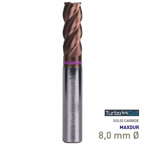 MAY80230080.jpg Maykestag Turbo-Cut Allround VHM End Mill 8mm Long 4 Flute MAXDUR