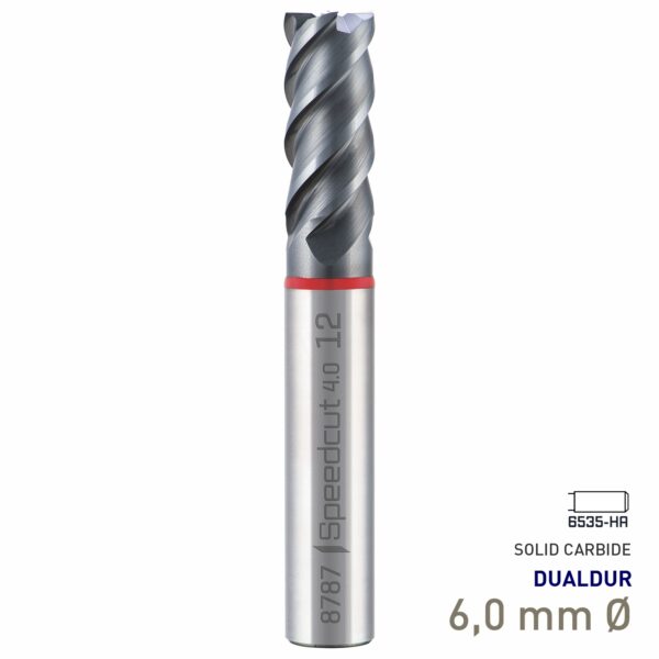 Maykestag Speedcut 4.0 Ultra Hard Steel 50-65 HRC DUALDUR HPC End Mill 6mm Long Series 4 Flute