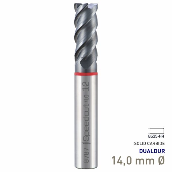 Maykestag Speedcut 4.0 Ultra Hard Steel 50-65 HRC DUALDUR HPC End Mill 14mm Long Series 4 Flute