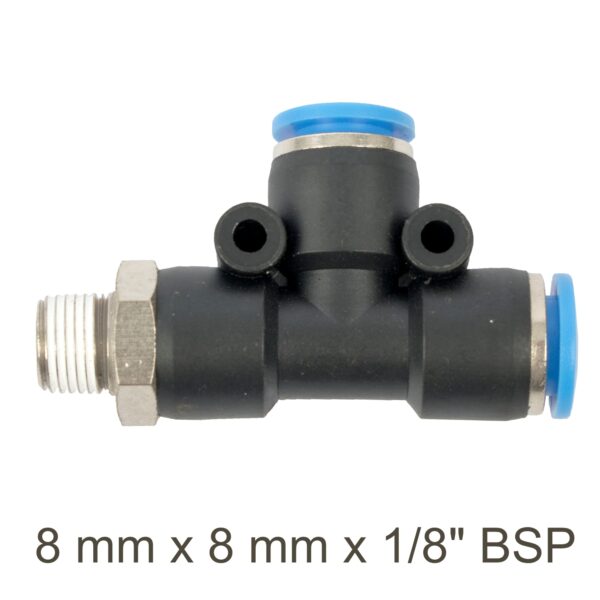 SG20APD08-01.jpg Pu Hose Fitting Tee 8mm X 8mm X 1/8'm