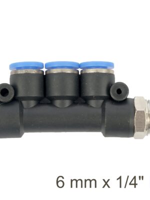 SG20APKD06-02.jpg Pu Hose Fitting Manifold 4 X 6mm Port X 1/4'm