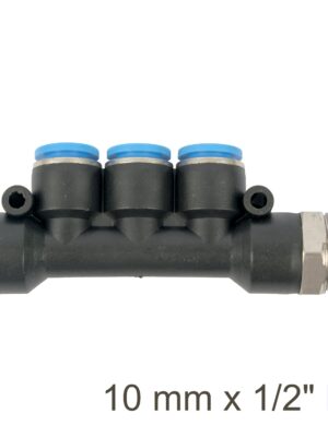 Pu Hose Fitting Manifold 4 X 10mm Port X 1/2'm