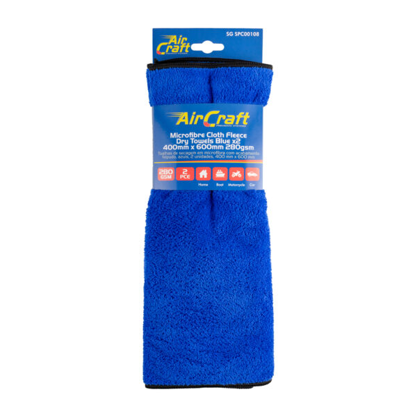 SG20SPC00108.jpg Microfibre Cloth Fleece Dry Towel Blue 400mm X 600mm 280gsm 2pc