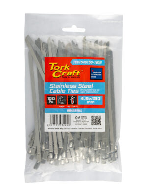 S/steel Cable Ties Ss304 4.6mm X 150mm Natural 100pc