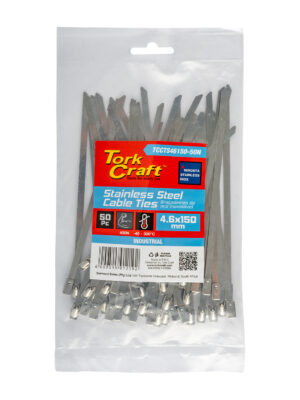 S/steel Cable Ties Ss304 4.6mm X 150mm Natural 50pc
