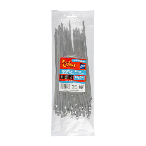 TCCTS46250-50N.jpg S/steel Cable Ties Ss304 4.6mm X 250mm Natural 50pc