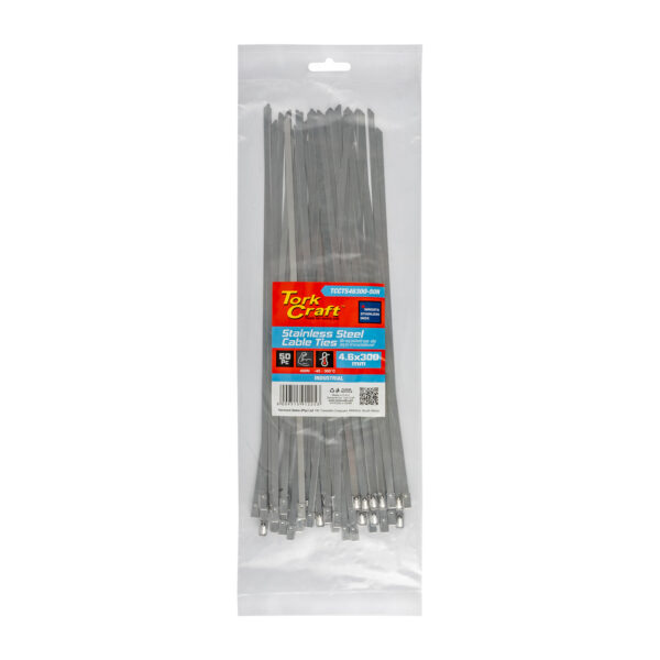 TCCTS46300-50N.jpg S/steel Cable Ties Ss304 4.6mm X 300mm Natural 50pc
